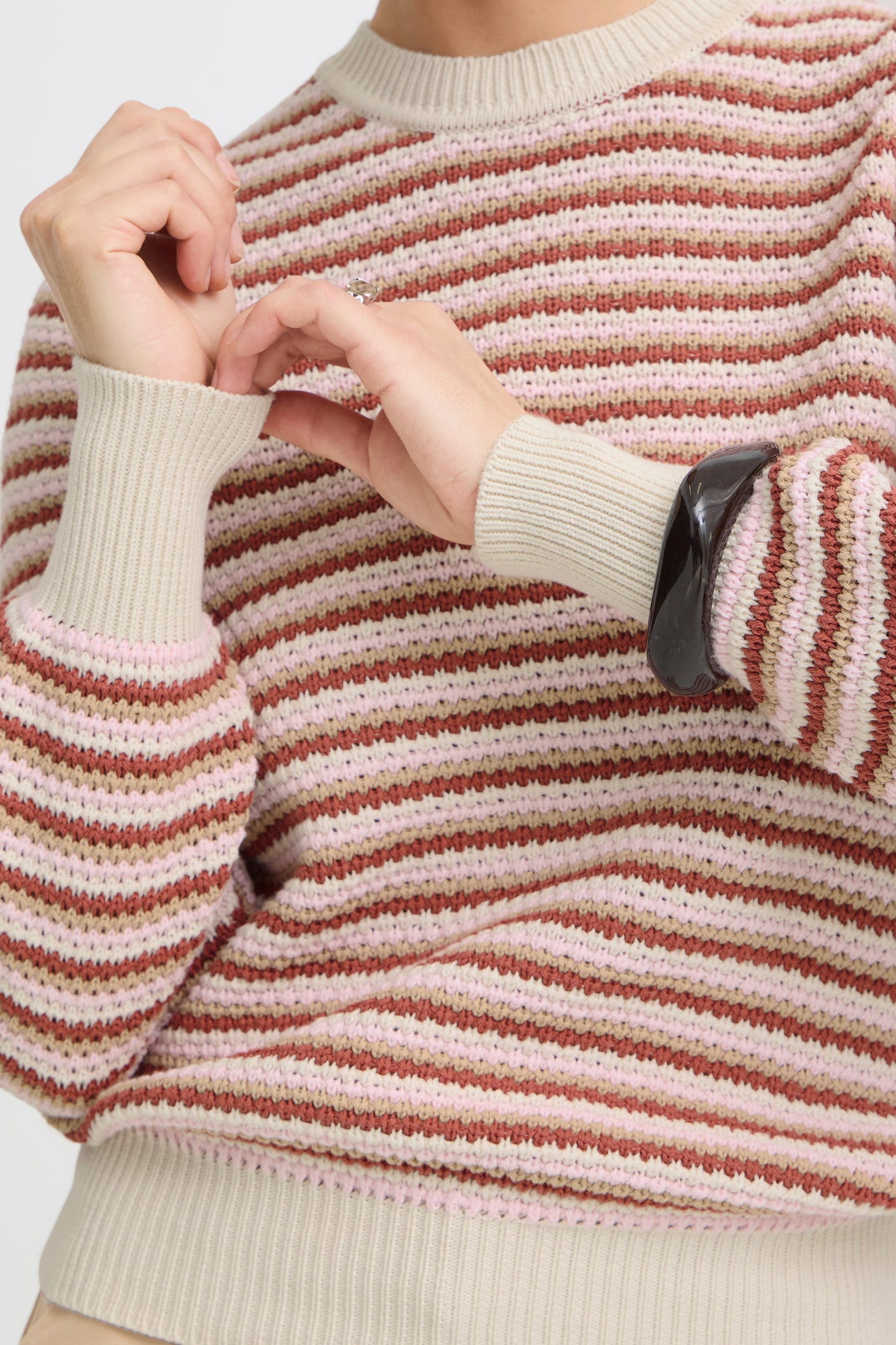 B.Young BYMAGIO Pink Stripe Open Neck Jumper 20818683