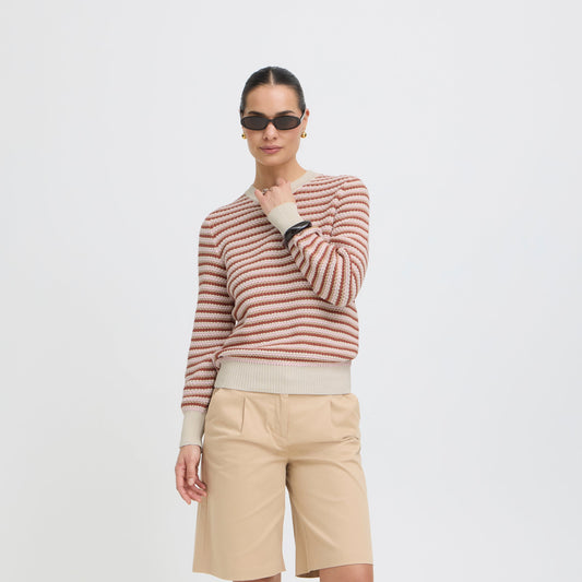 B.Young BYMAGIO Pink Stripe Open Neck Jumper 20818683