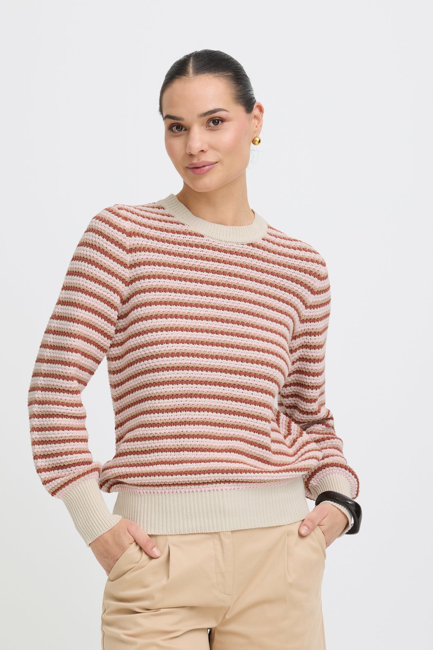 B.Young BYMAGIO Pink Stripe Open Neck Jumper 20818683