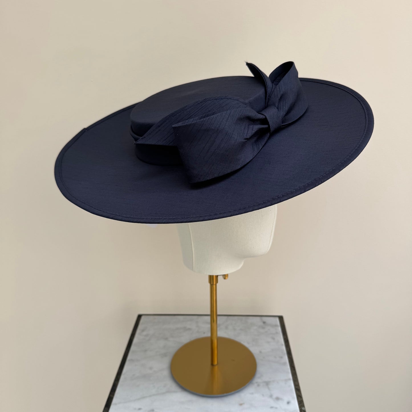 Max & Ellie SH6 Navy Blue Shantung Boater Hat with Bow Detail