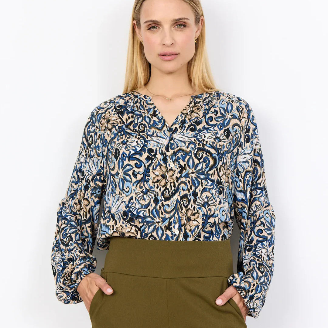 Soyaconcept Vava Blue and Camel Patterned Blouse
