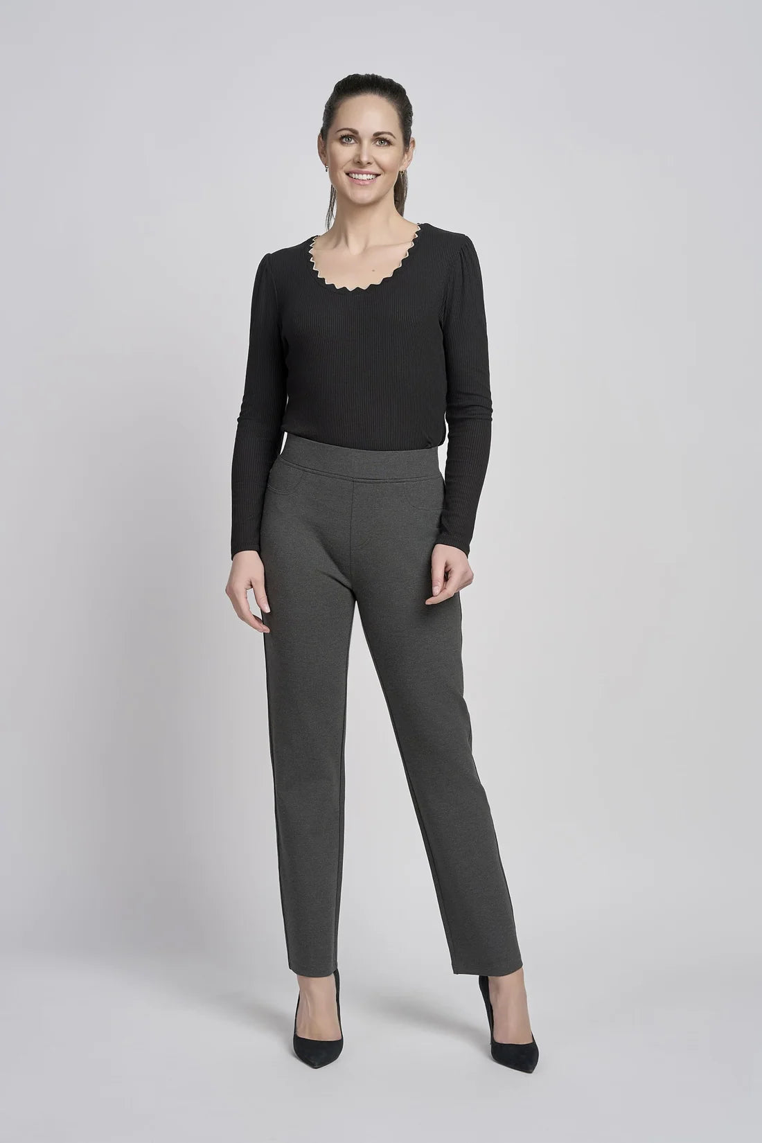 Pinns 280T Charcoal Ponte Jean Style Pull Up Trousers
