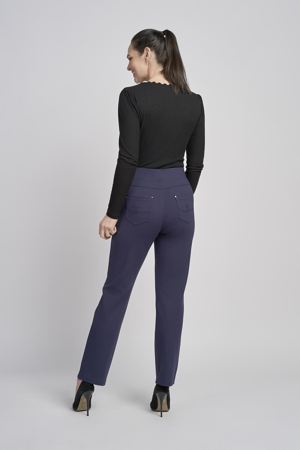 Pinns 280T Navy Blue Ponte Jean Style Pull Up Trousers