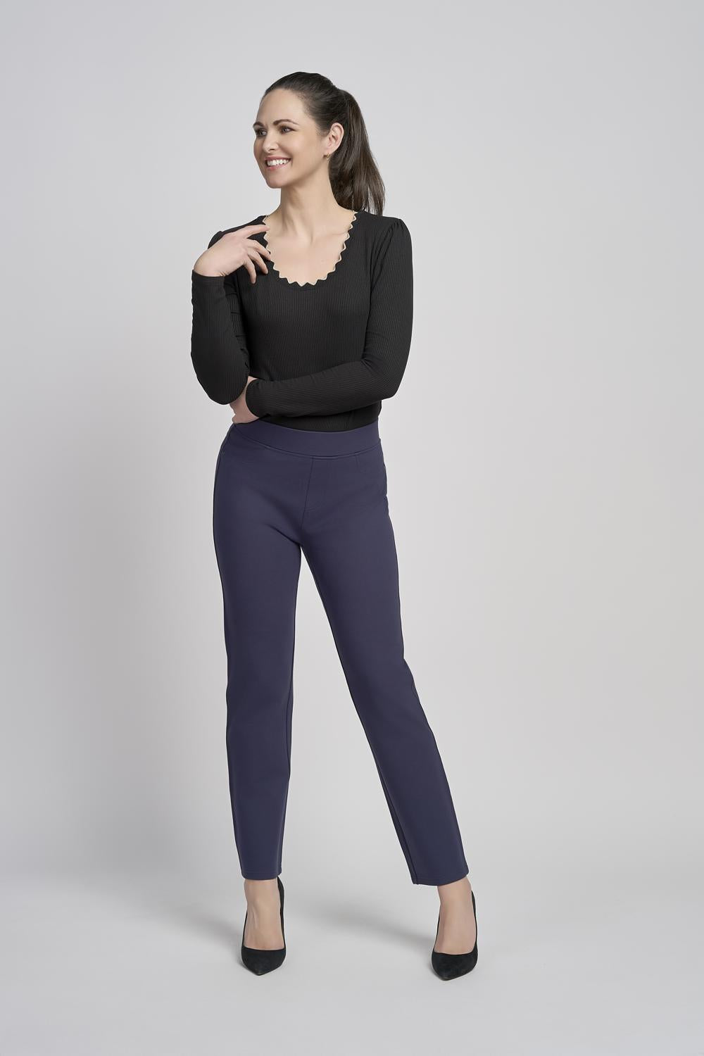 Pinns 280T Navy Blue Ponte Jean Style Pull Up Trousers