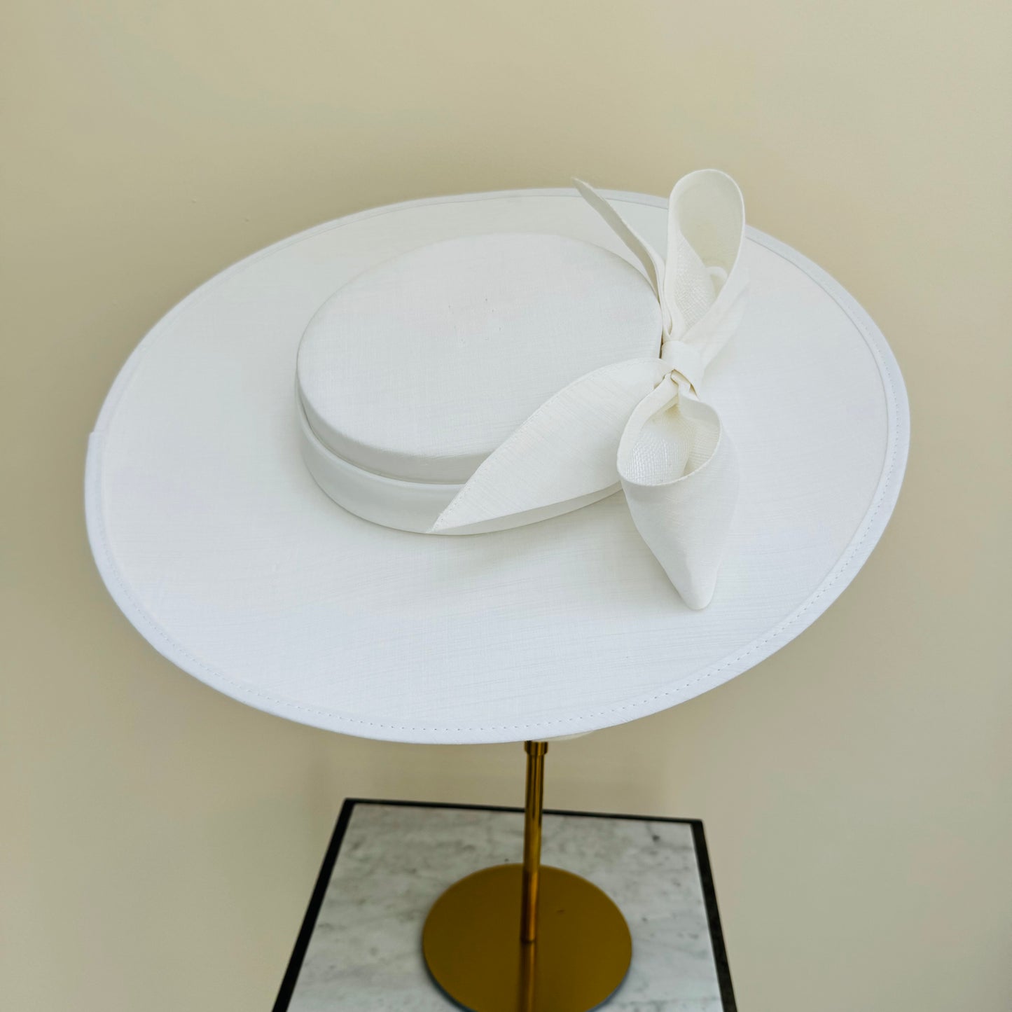 Max & Ellie SH6 Ivory Shantung Boater Hat with Bow Detail