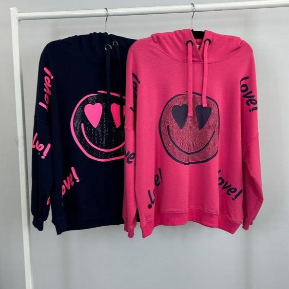 Malissa J Hooded Loopback Jumper with Smile Face Motif