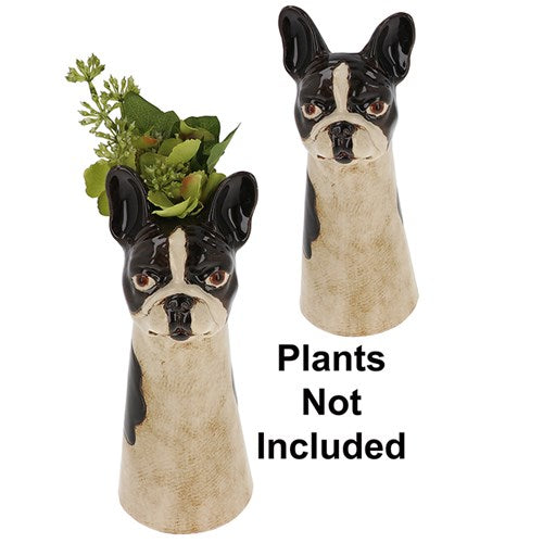 Village Pottery Frenchie Dog Vase Ornament Multi