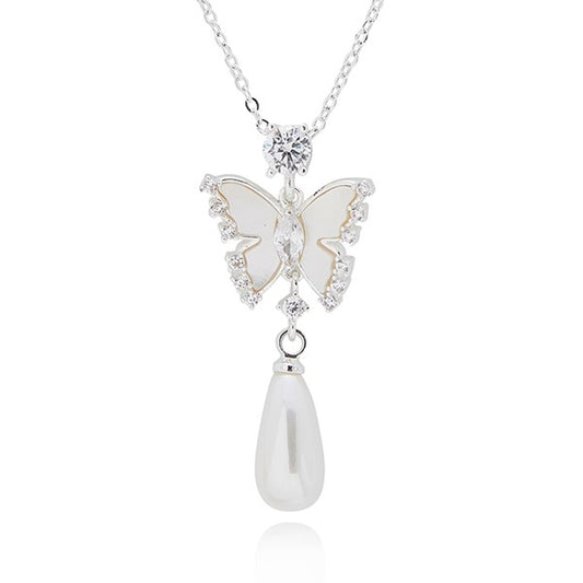 Equilibrium 359210 Pearl Butterfly Silver Plated Necklace