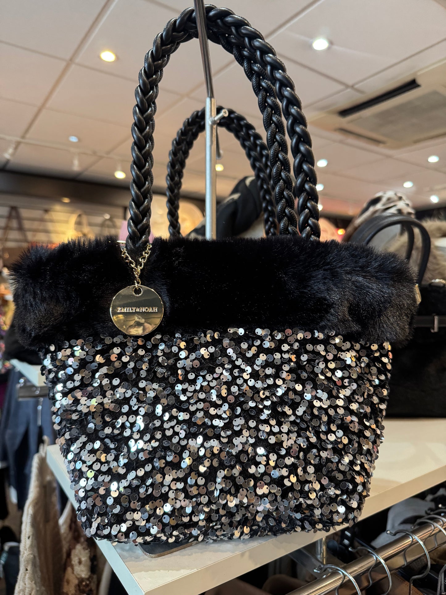 E&N Hara Sequin and Faux Fur Grab Bag