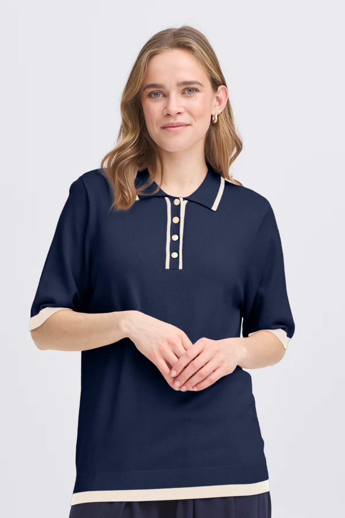 Fransa short sleeve collar top