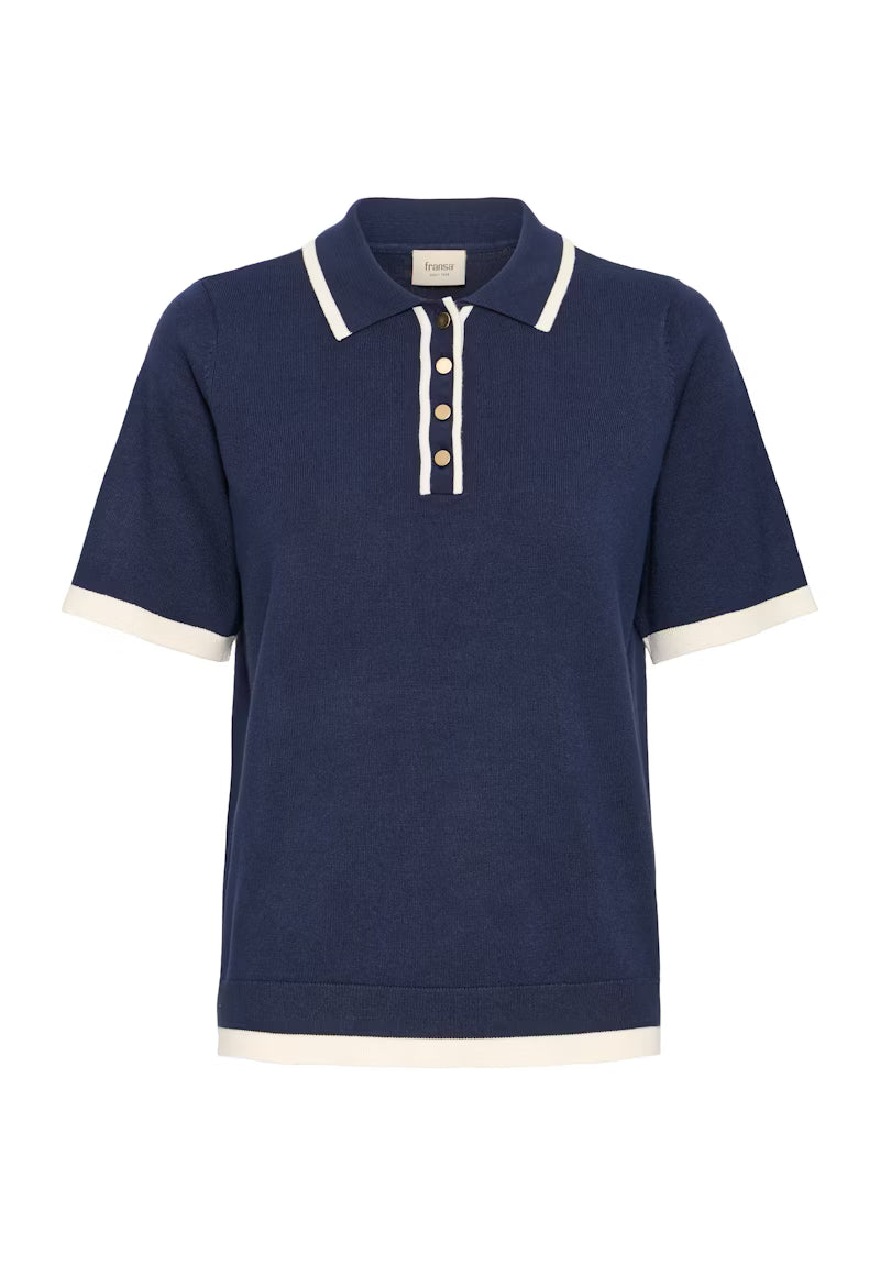Fransa short sleeve collar top