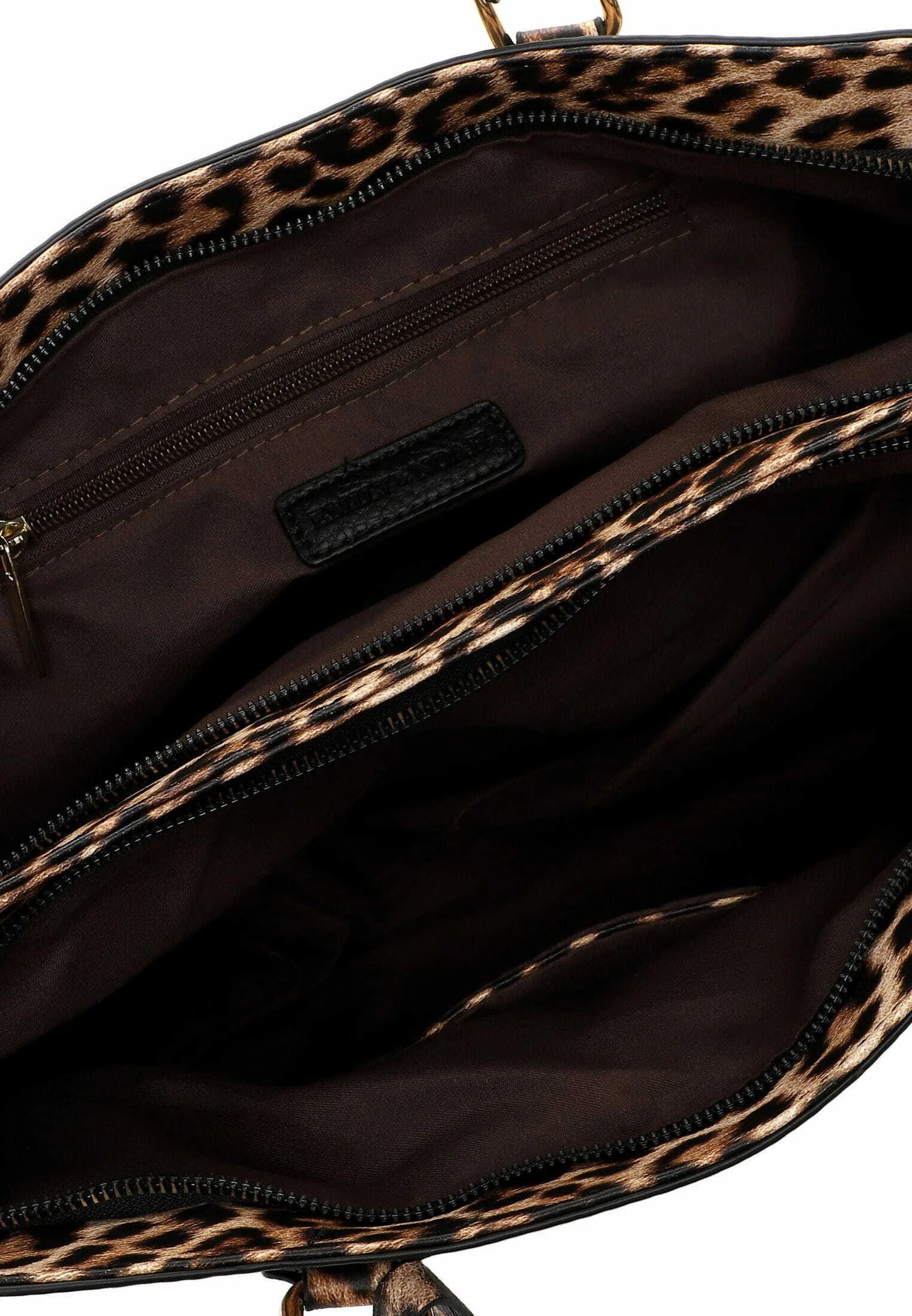 E&N Hanna Leopard Print Double Zip Section Tote Leopard