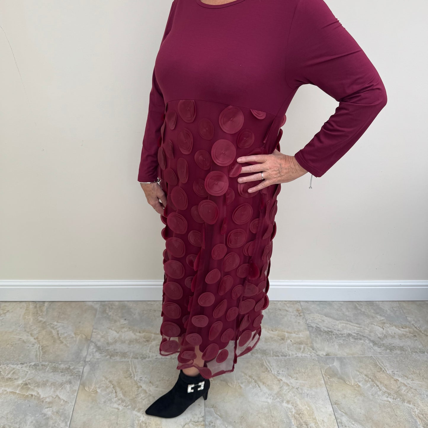 Malissa J WF1965A Mixed Jersey Circle Mesh Dress