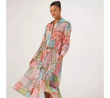 Malissa J Patchwork Shirt Dress Pink