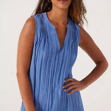 Malissa J WF2115 Denim Blue Crinkle Notch Neck Dress