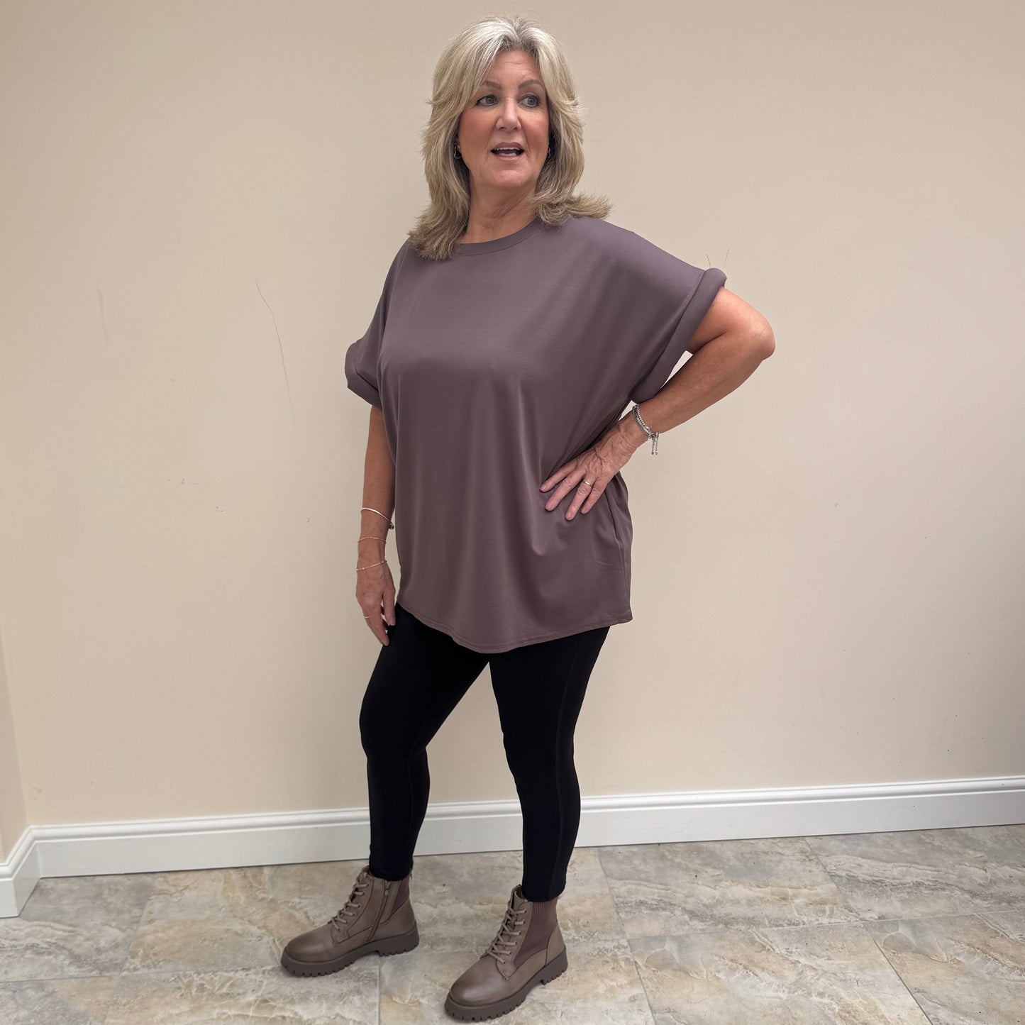 Malissa J WF2589A Short Sleeve Round Neck Top