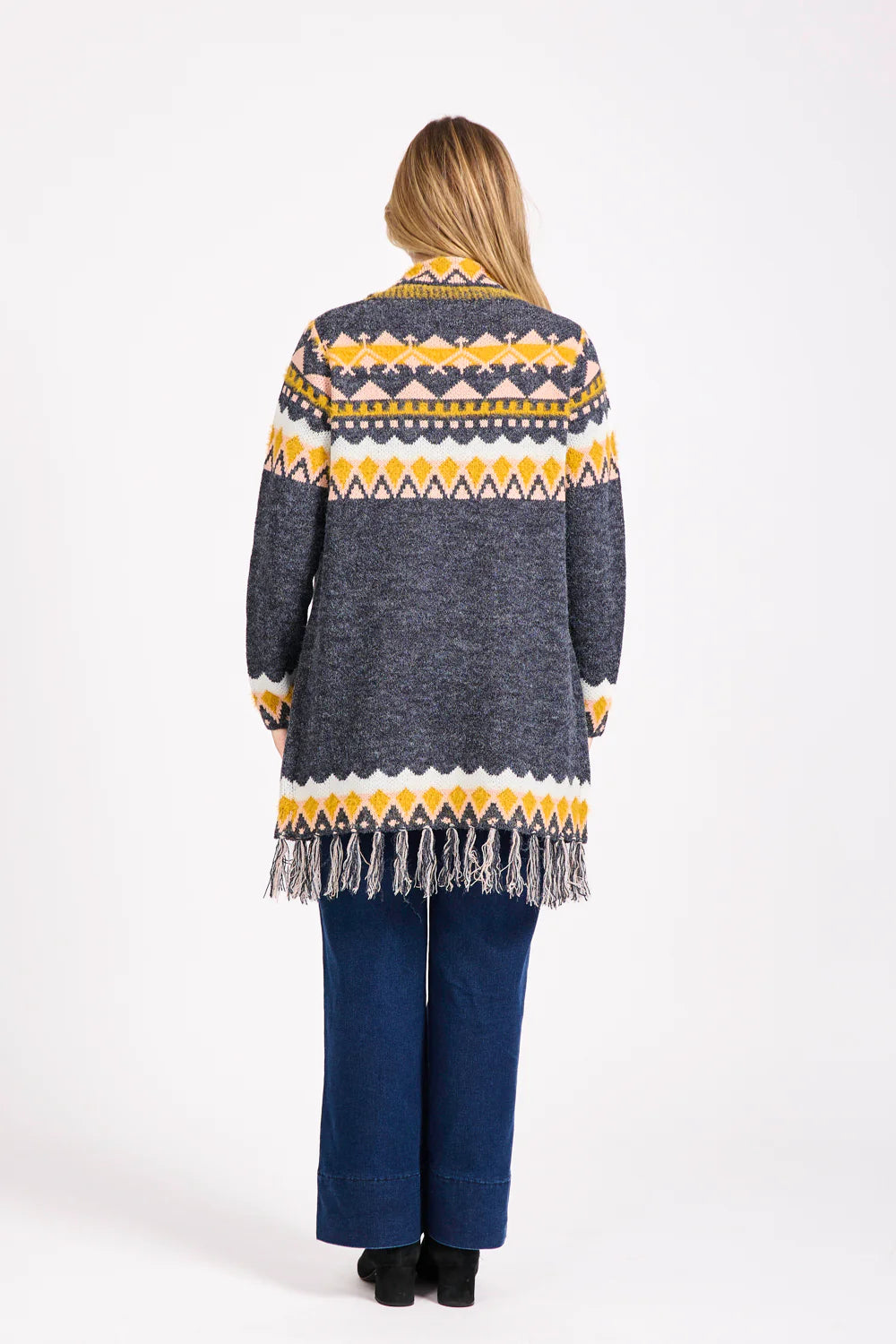 Mudflower Fringed Aztec Long Cardigan