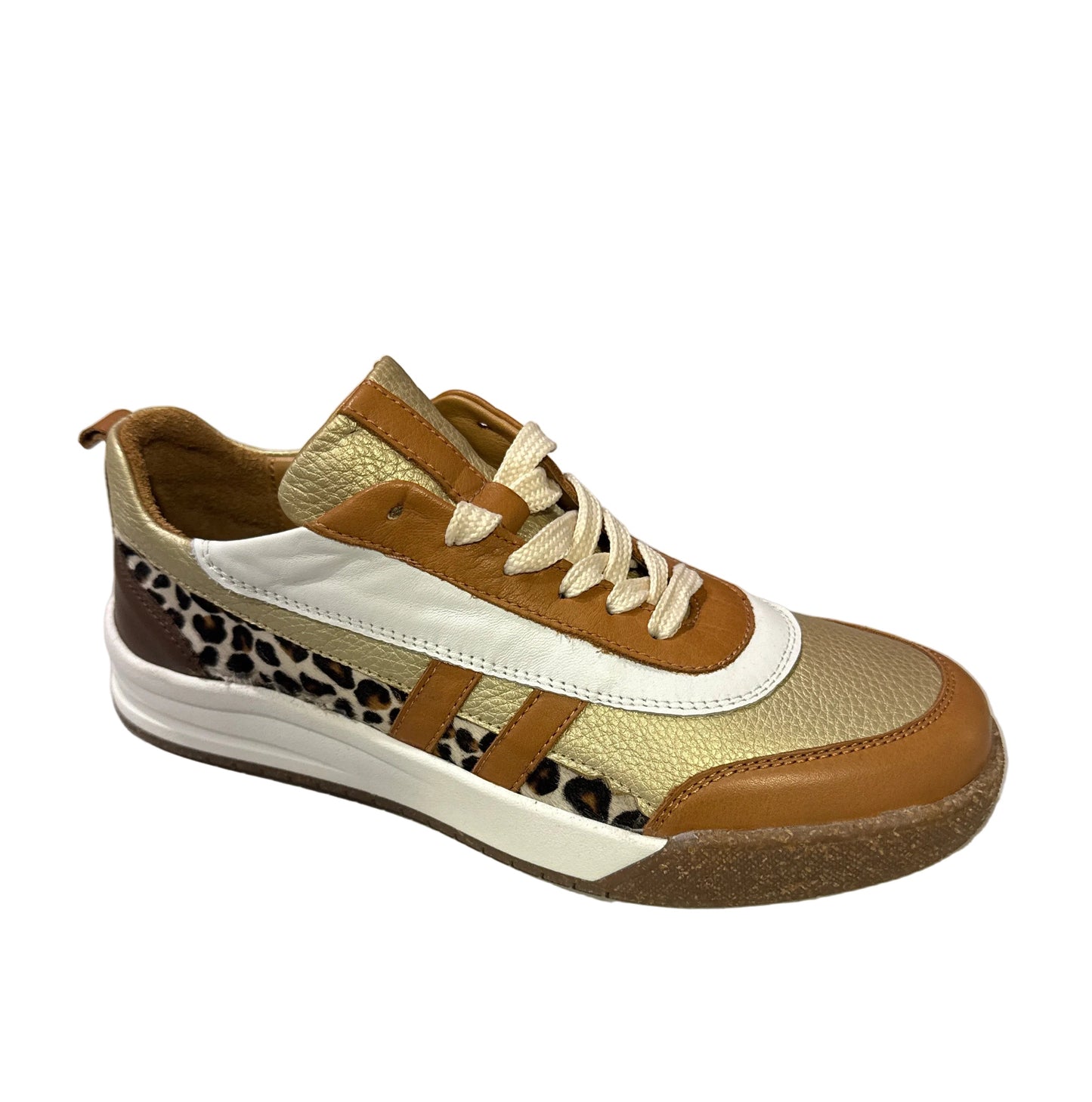 Modella Jade Gold, Tan & Leopard Trainers