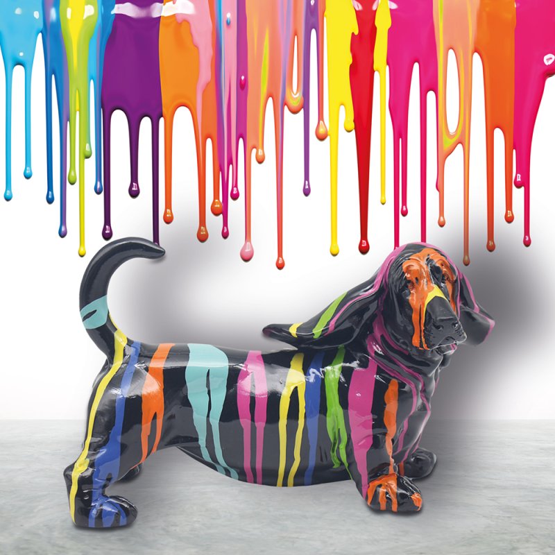 Drip Art Basset Dog Statue in Black