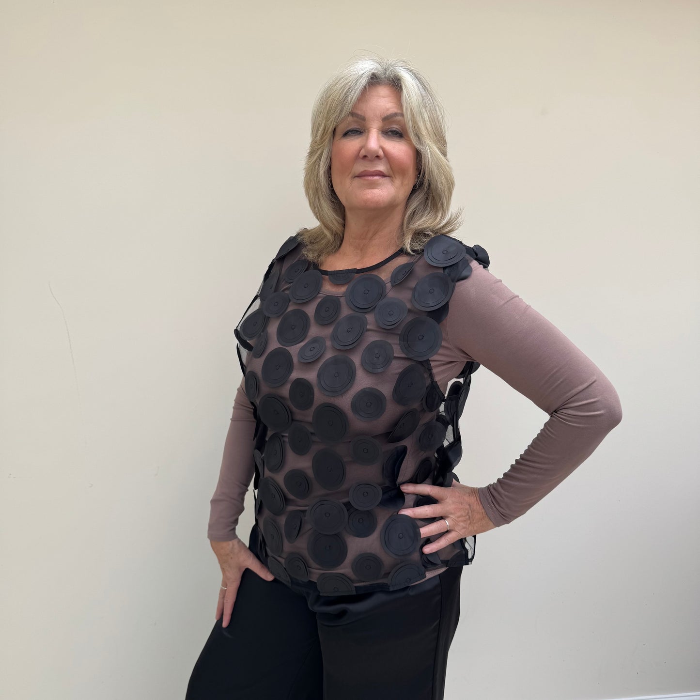 Malissa J WF2616 Circle Mesh Tank Top Vest