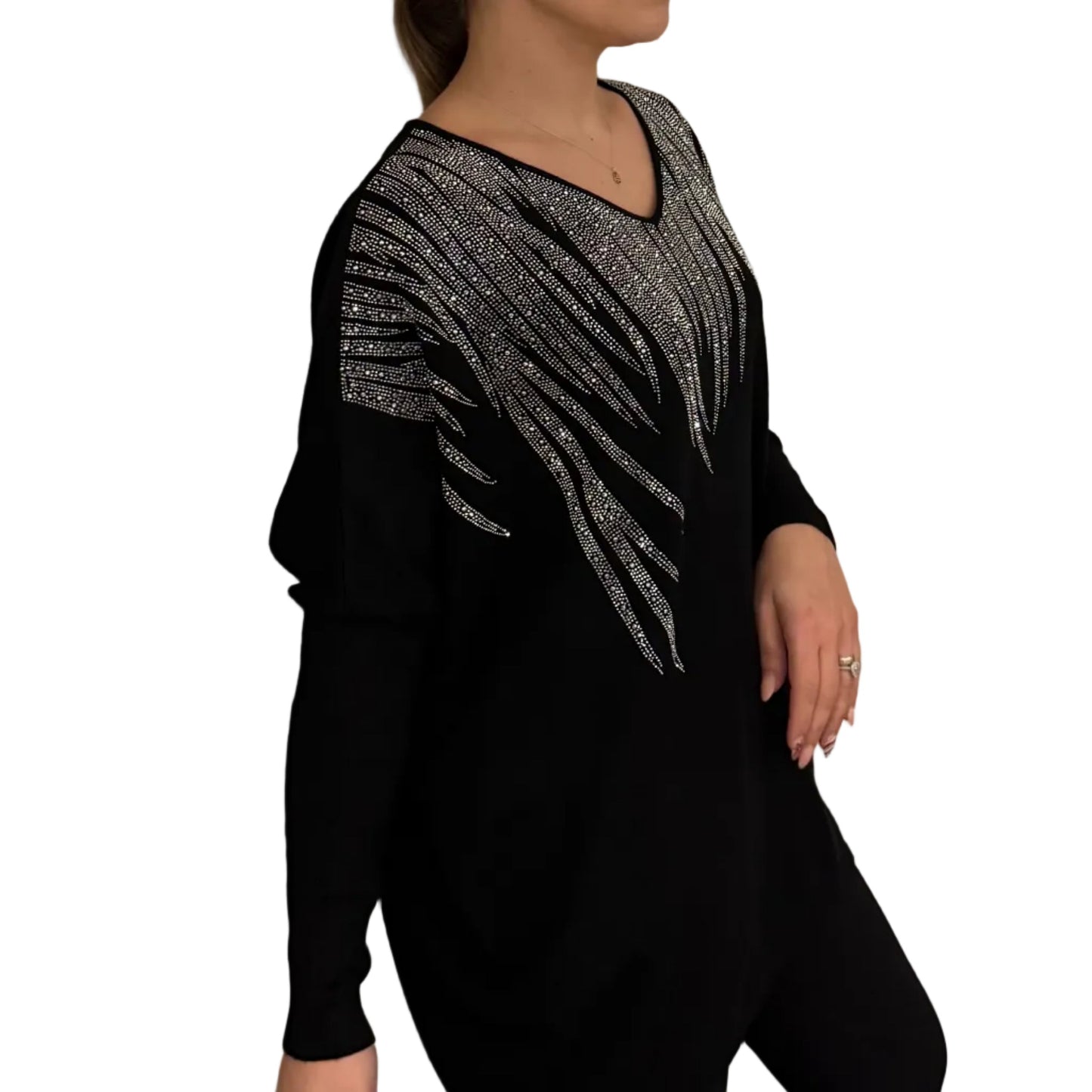 Paramour PK8019 Diamante V Neck Jumper