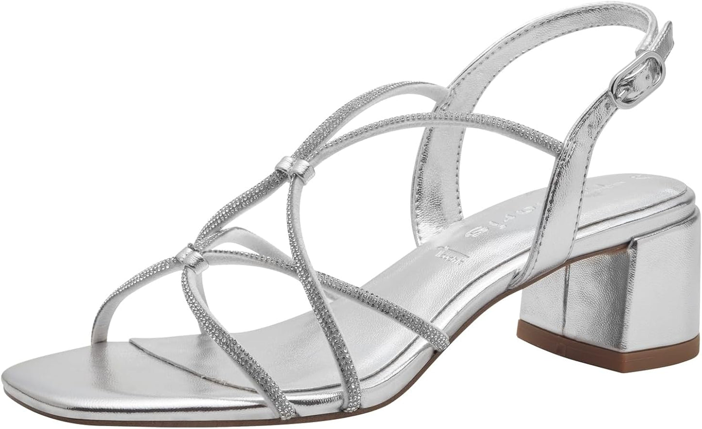 Tamaris Silver Strappy Block Heeled Sandal