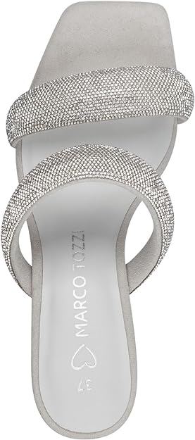 Marco Tozzi Silver Diamante Mule Heeled Sandal