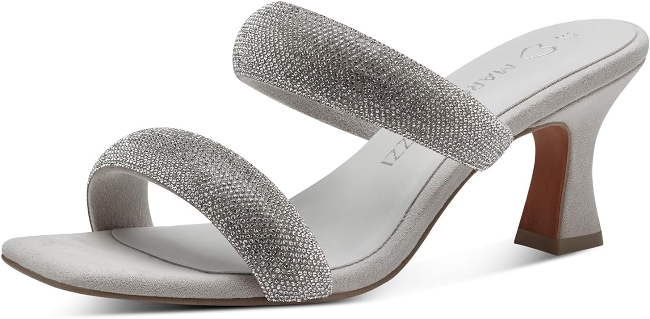 Marco Tozzi Silver Diamante Mule Heeled Sandal