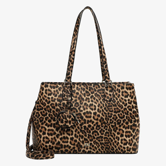 E&N Hanna Leopard Print Double Zip Section Tote Leopard