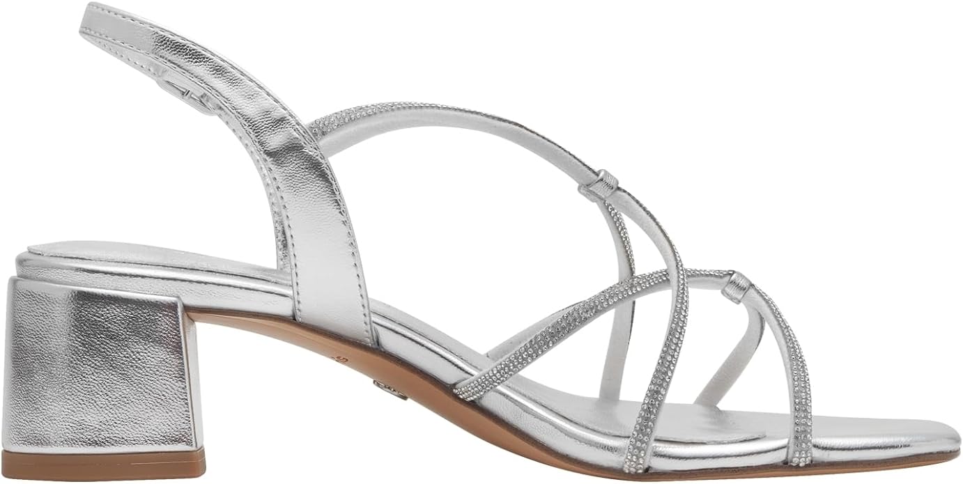 Tamaris Silver Strappy Block Heeled Sandal