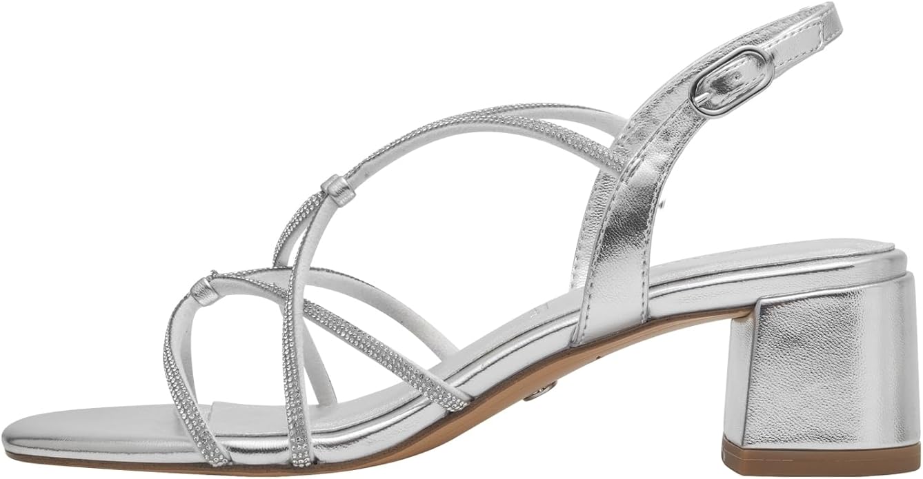 Tamaris Silver Strappy Block Heeled Sandal