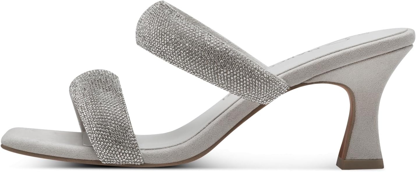 Marco Tozzi Silver Diamante Mule Heeled Sandal