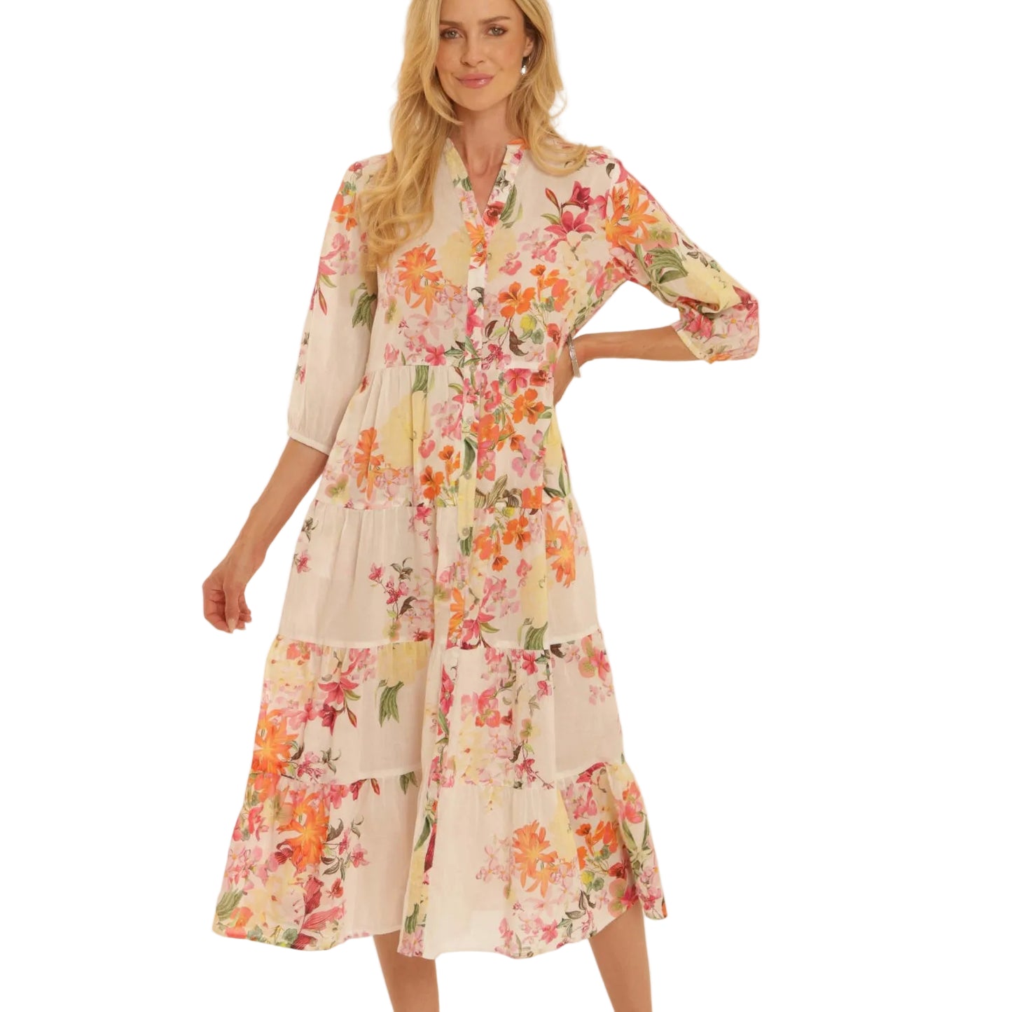 Pomodoro 62619 Tropical Flower Shirt Dress