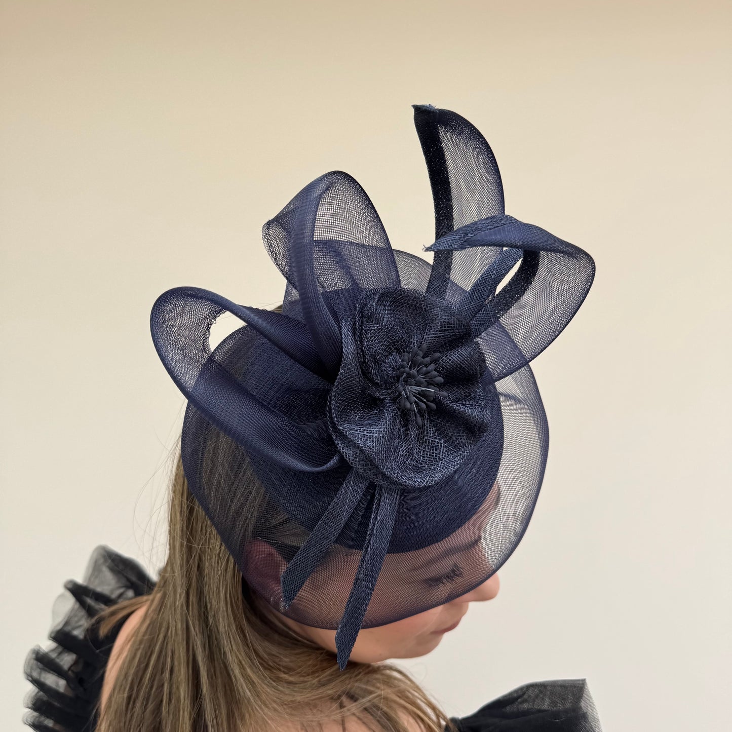 Max and Ellie JP3 Navy blue Pillbox Fascinator