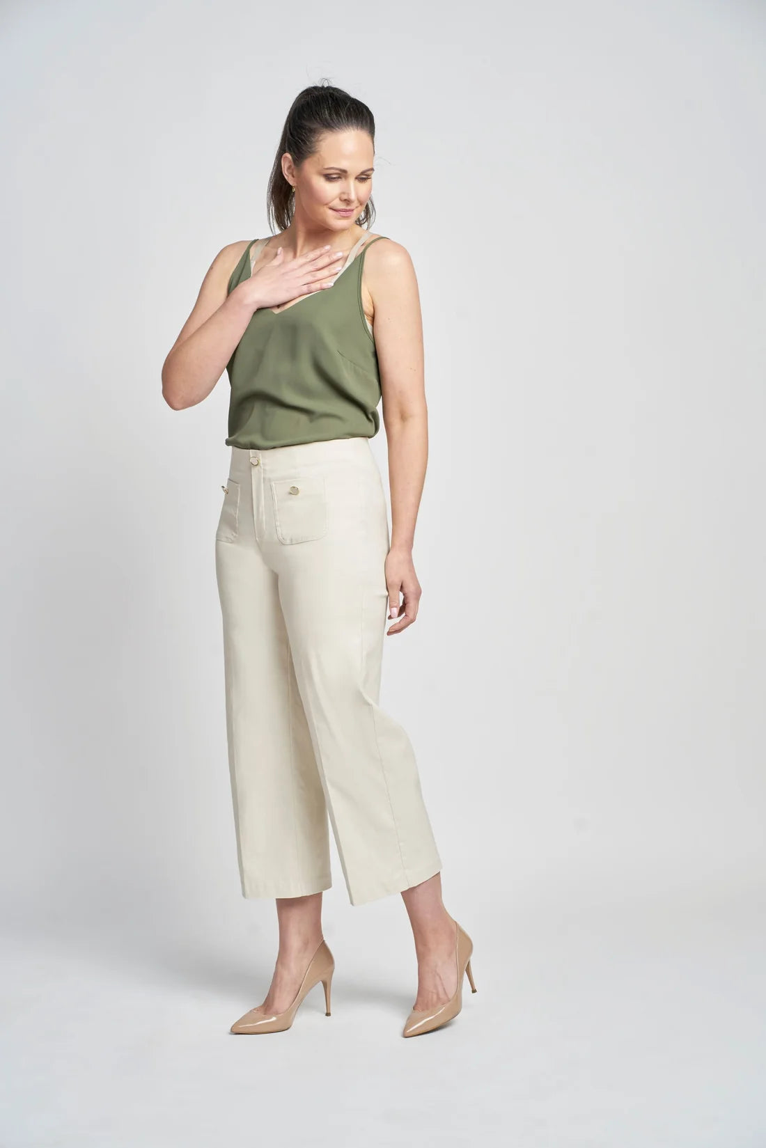 Pinns 638C Wide Leg Culotte with Buttons
