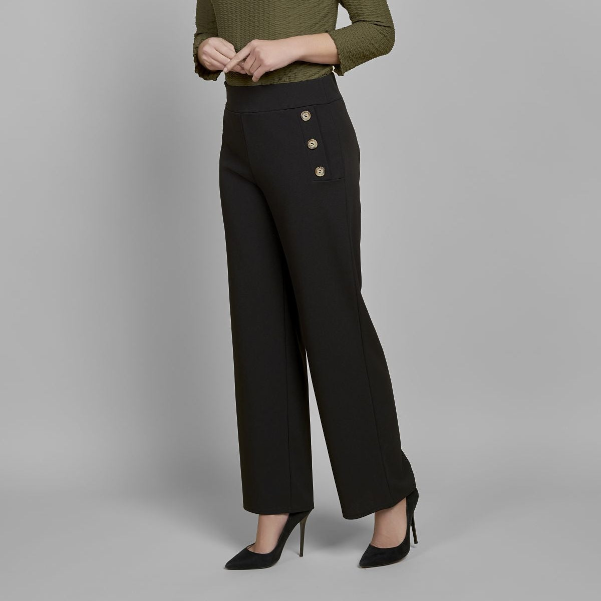 Pinns 659T Wide Leg Jersey Trouser with Button Feature