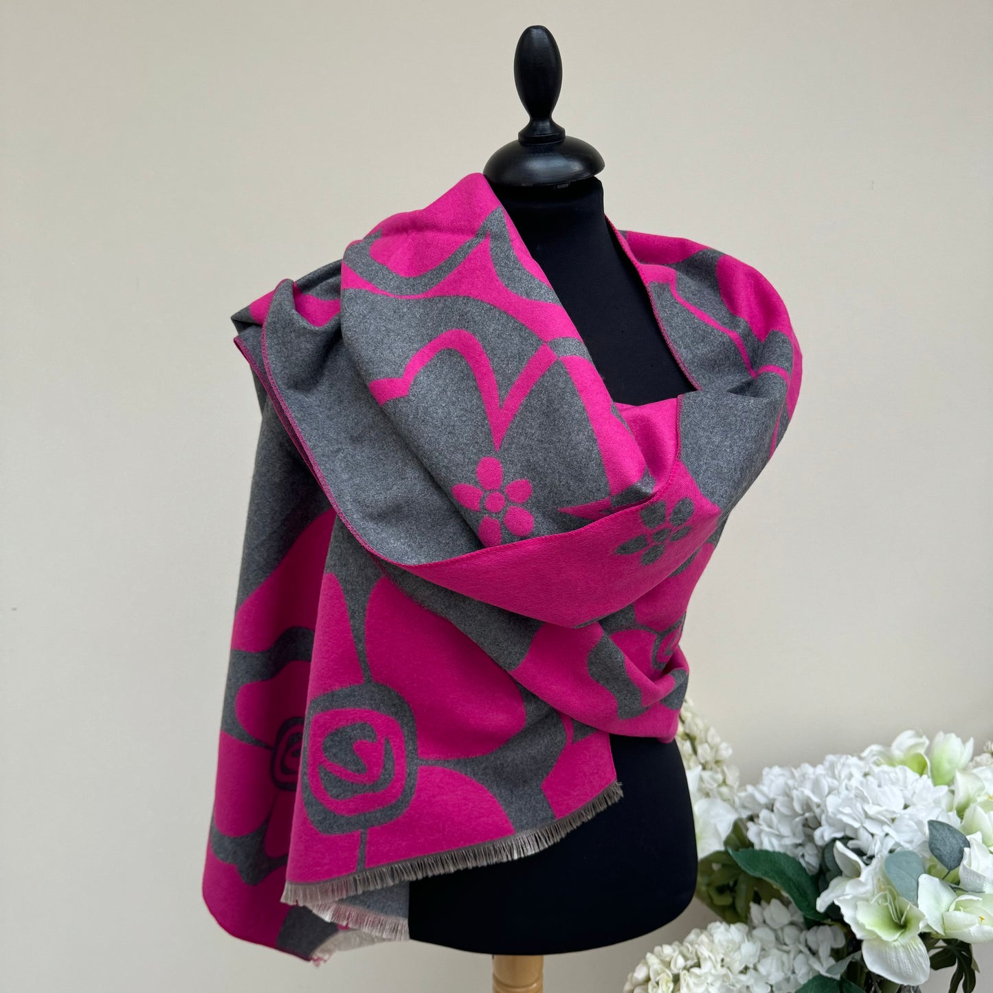 Malissa J Reversible Two Tone Pansy Print Scarf