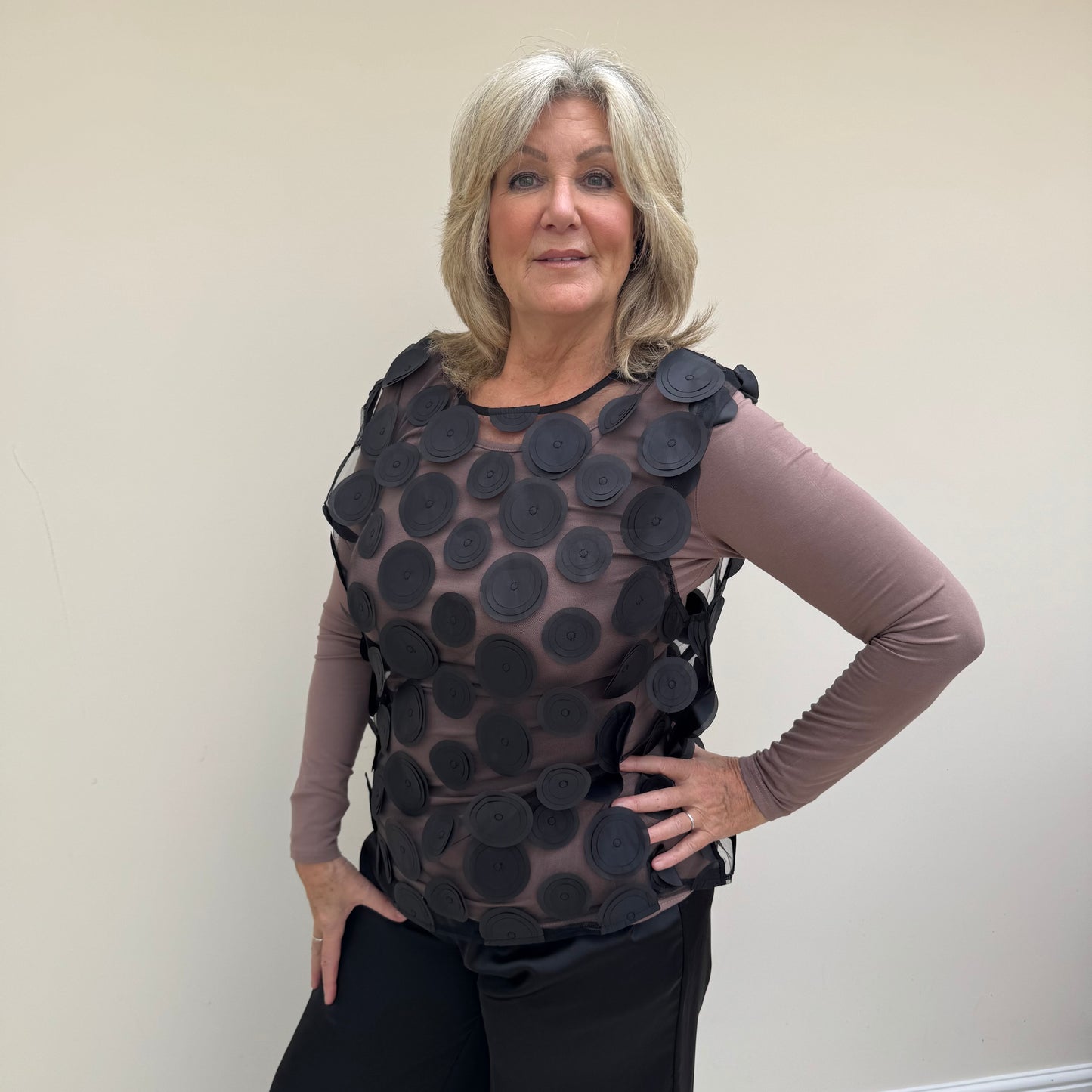 Malissa J WF2616 Circle Mesh Tank Top Vest