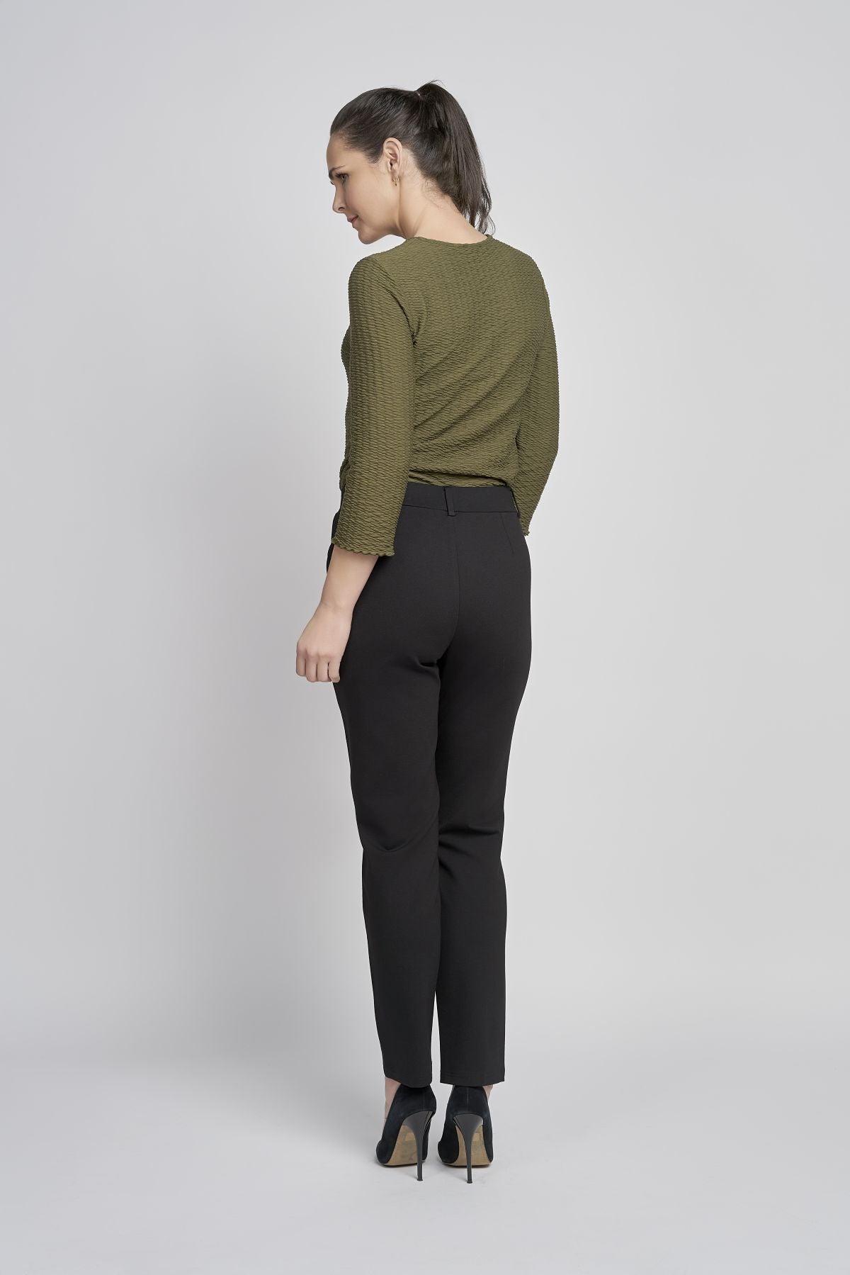 Pinns 707T Black Ponte Straight Leg Trousers with Silver Detail