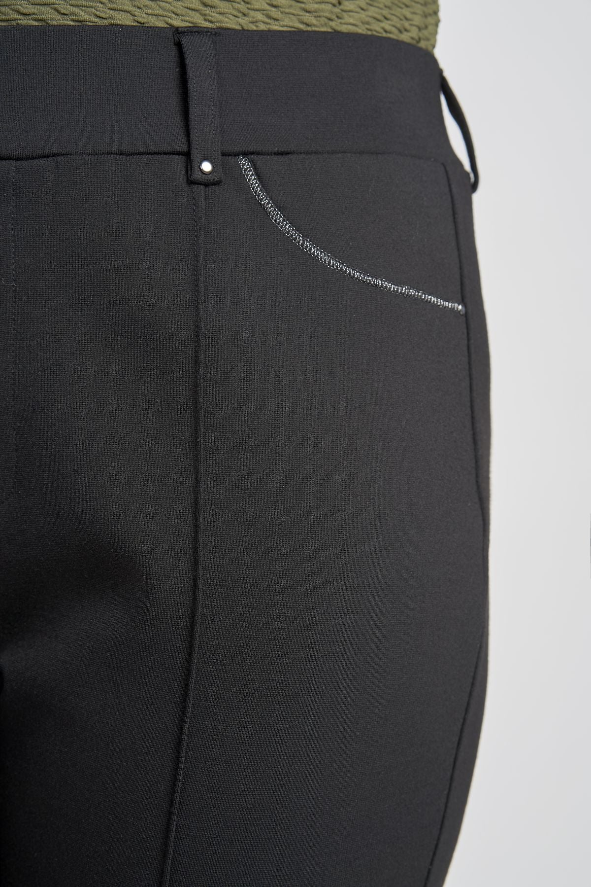 Pinns 707T Black Ponte Straight Leg Trousers with Silver Detail