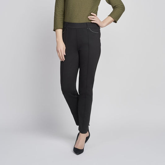 Pinns 707T Black Ponte Straight Leg Trousers with Silver Detail