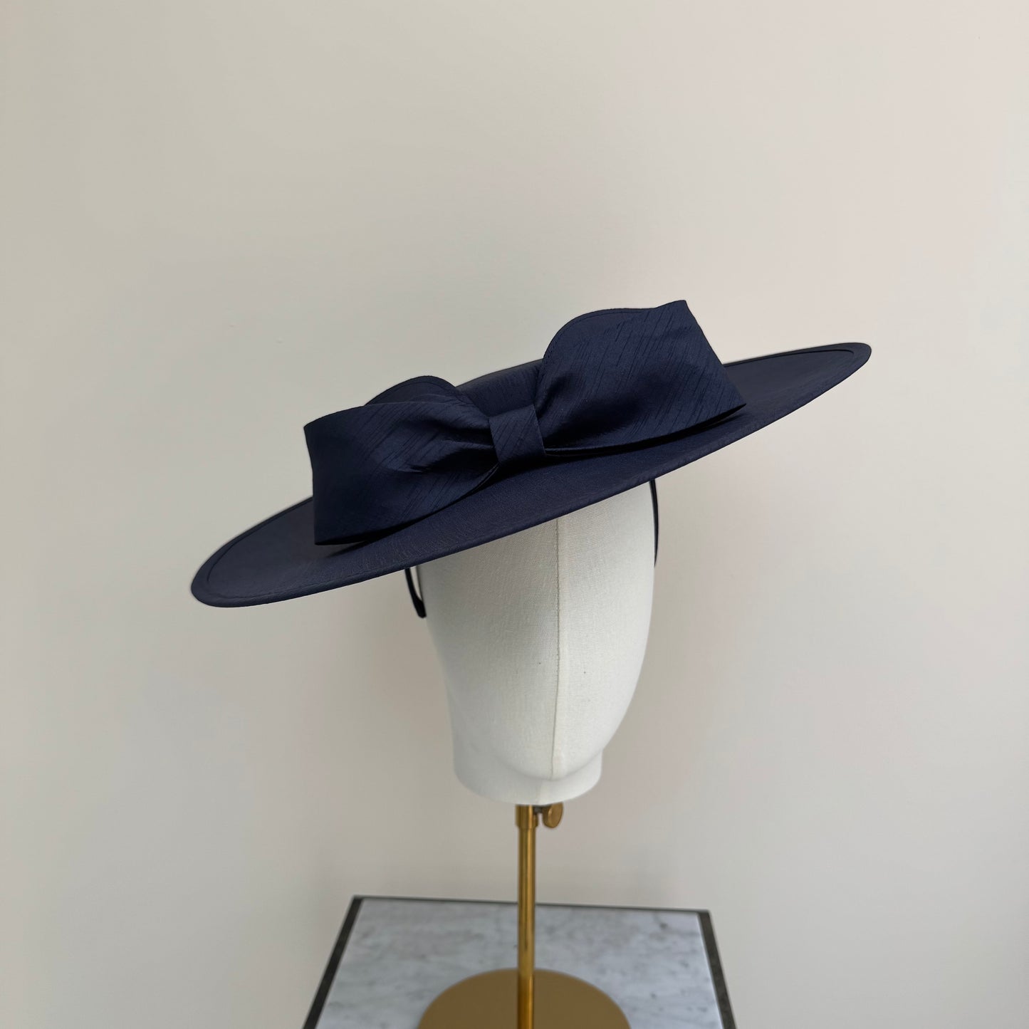 Max & Ellie SH6 Navy Blue Shantung Boater Hat with Bow Detail