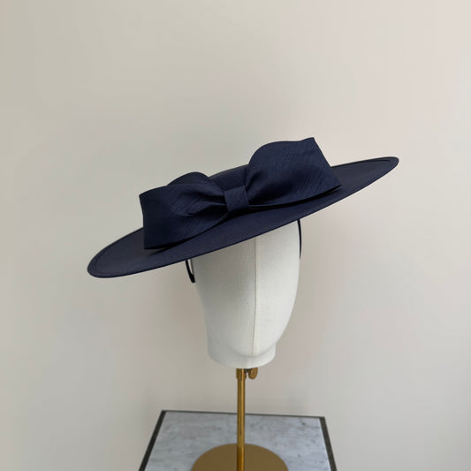 Max & Ellie SH6 Navy Blue Shantung Boater Hat with Bow Detail