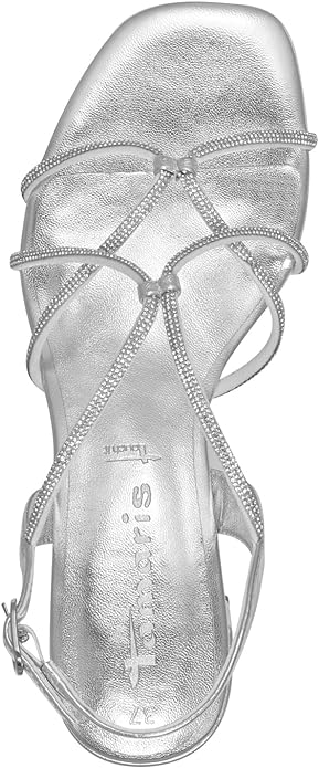 Tamaris Silver Strappy Block Heeled Sandal