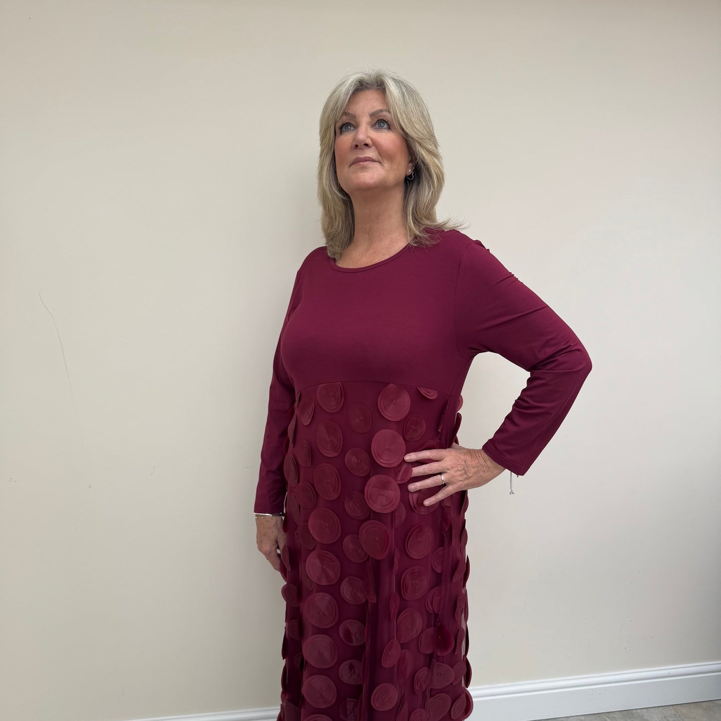 Malissa J WF1965A Mixed Jersey Circle Mesh Dress