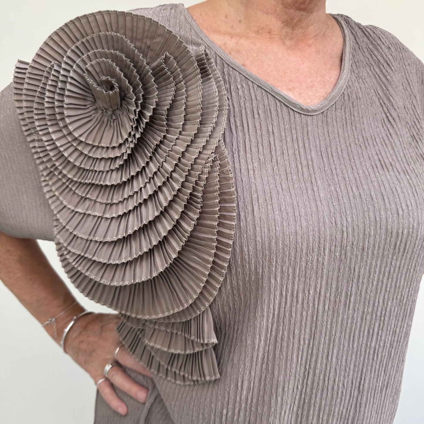 Malissa J WF2633 Ripple Jersey V Neck Top