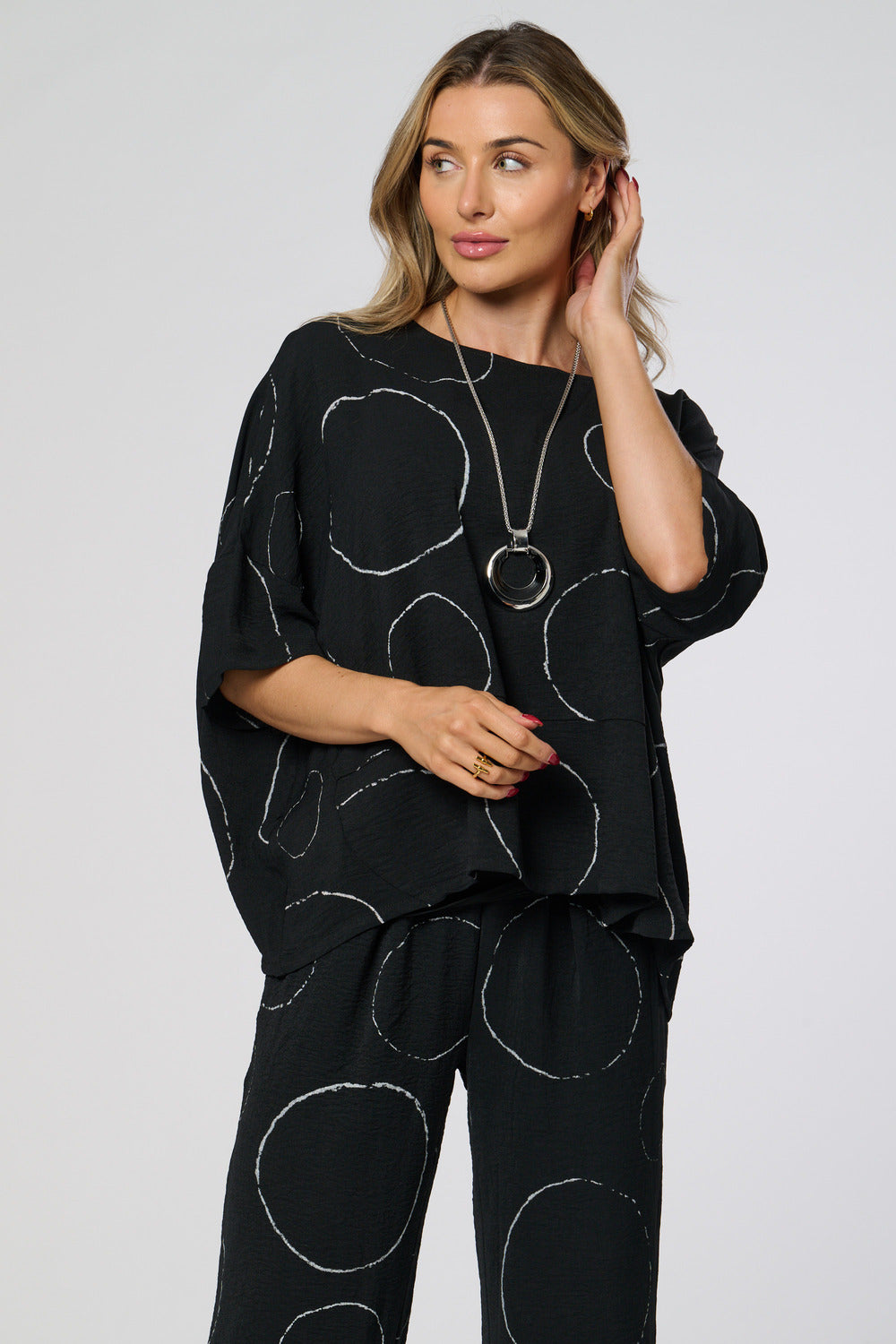 Saloos Black Circle Print Top