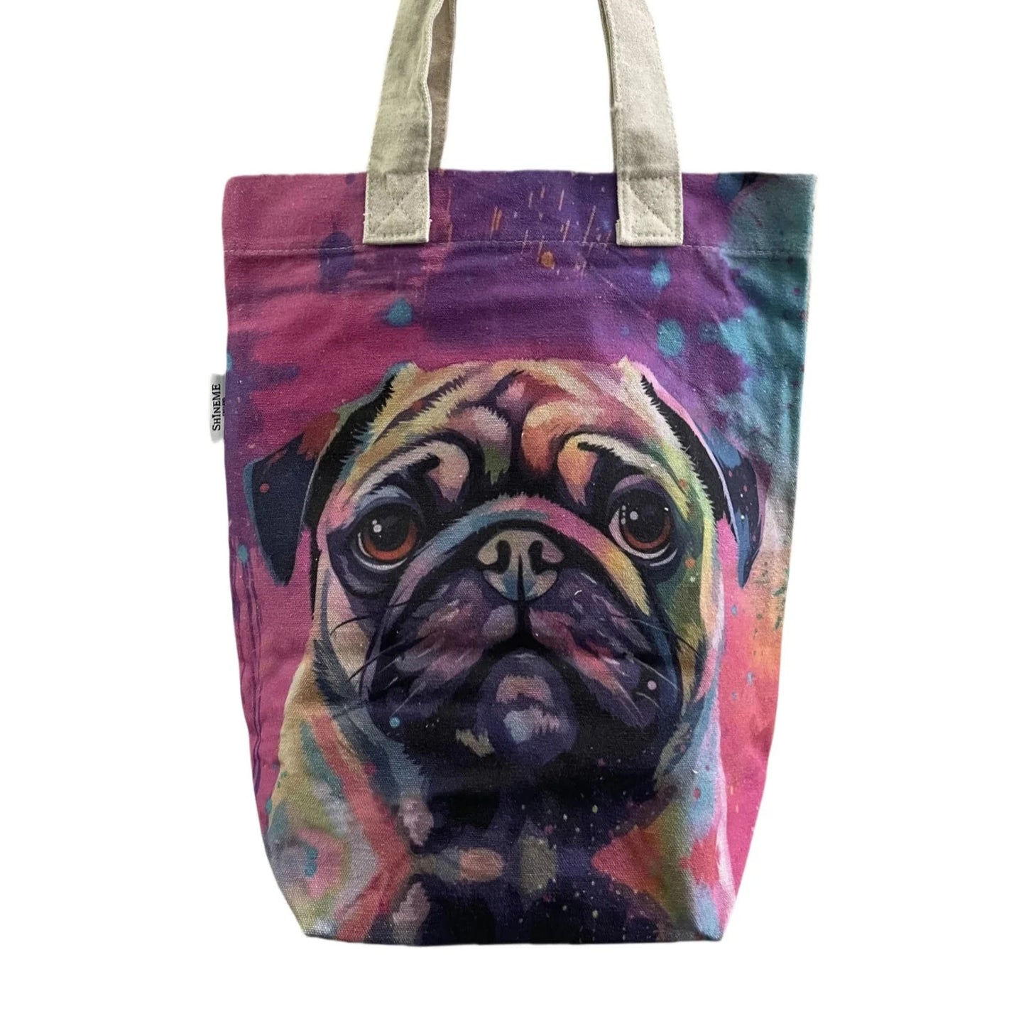 Pug Dog Print Cotton Tote Bag