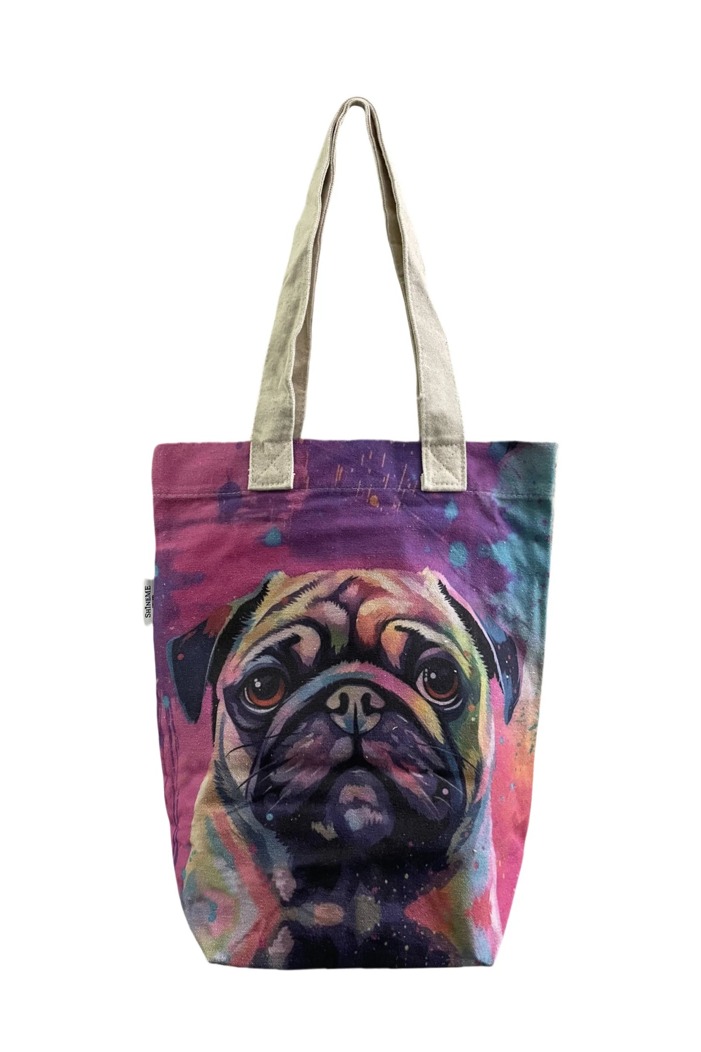 Pug Dog Print Cotton Tote Bag