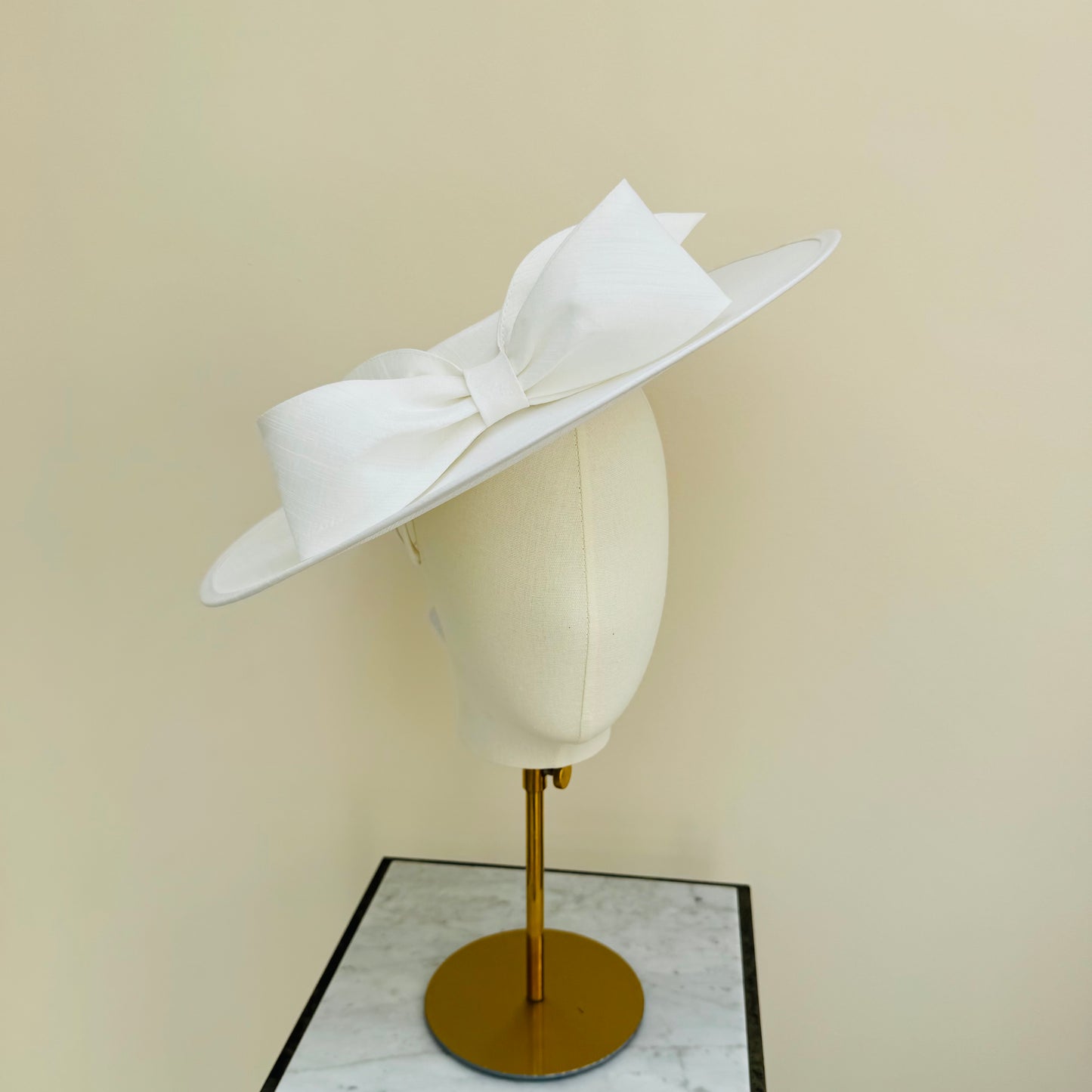 Max & Ellie SH6 Ivory Shantung Boater Hat with Bow Detail
